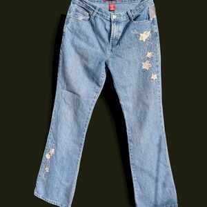 Cosmopolitan Light Blue Floral Embroidered Jeans